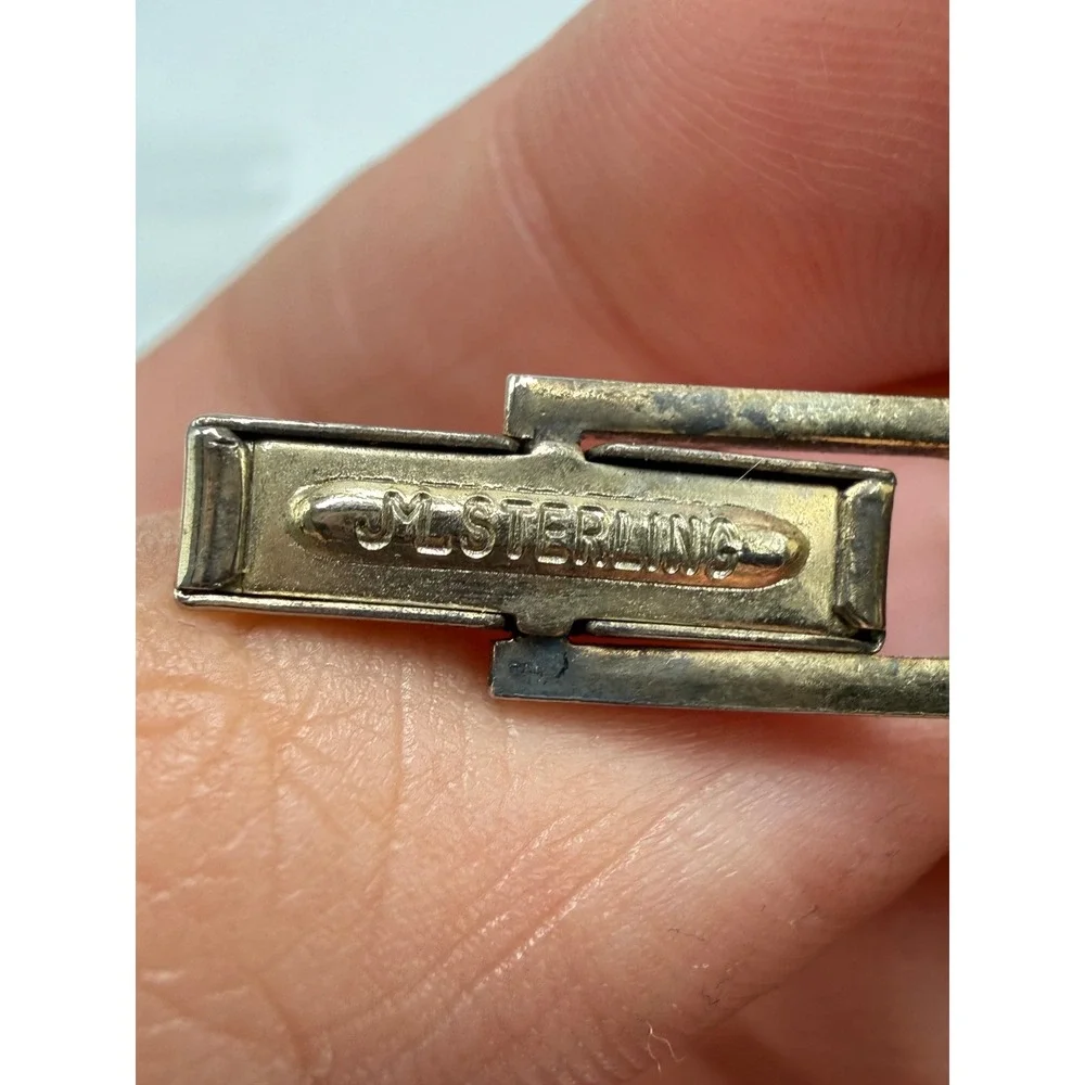 Vintage JM Sterling Silver Shield Cufflinks Textured Mid Century Modern Toggle